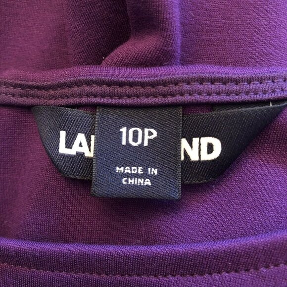 Lands End Petite Womens 10P Purple Shift Dress Ruffle Hem 3/4 Sleeve Pockets - Picture 7 of 8